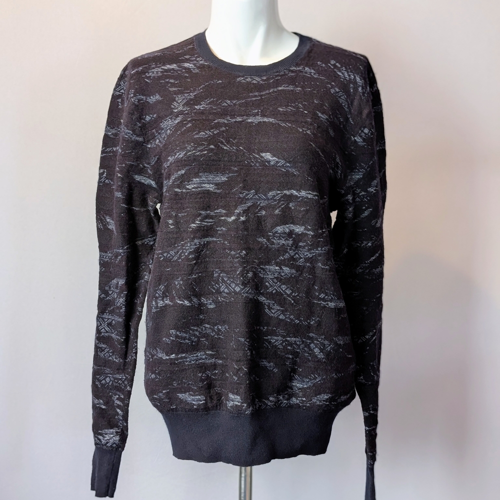 All Saints Cotton Wool Linen Diablo Crew Sweater Size Medium Black And Grey